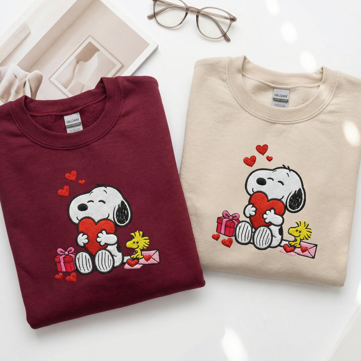 Custom Embroidered Cartoon Dog Valentine Sweatshirt - Cute Dog Valentine Hoodie