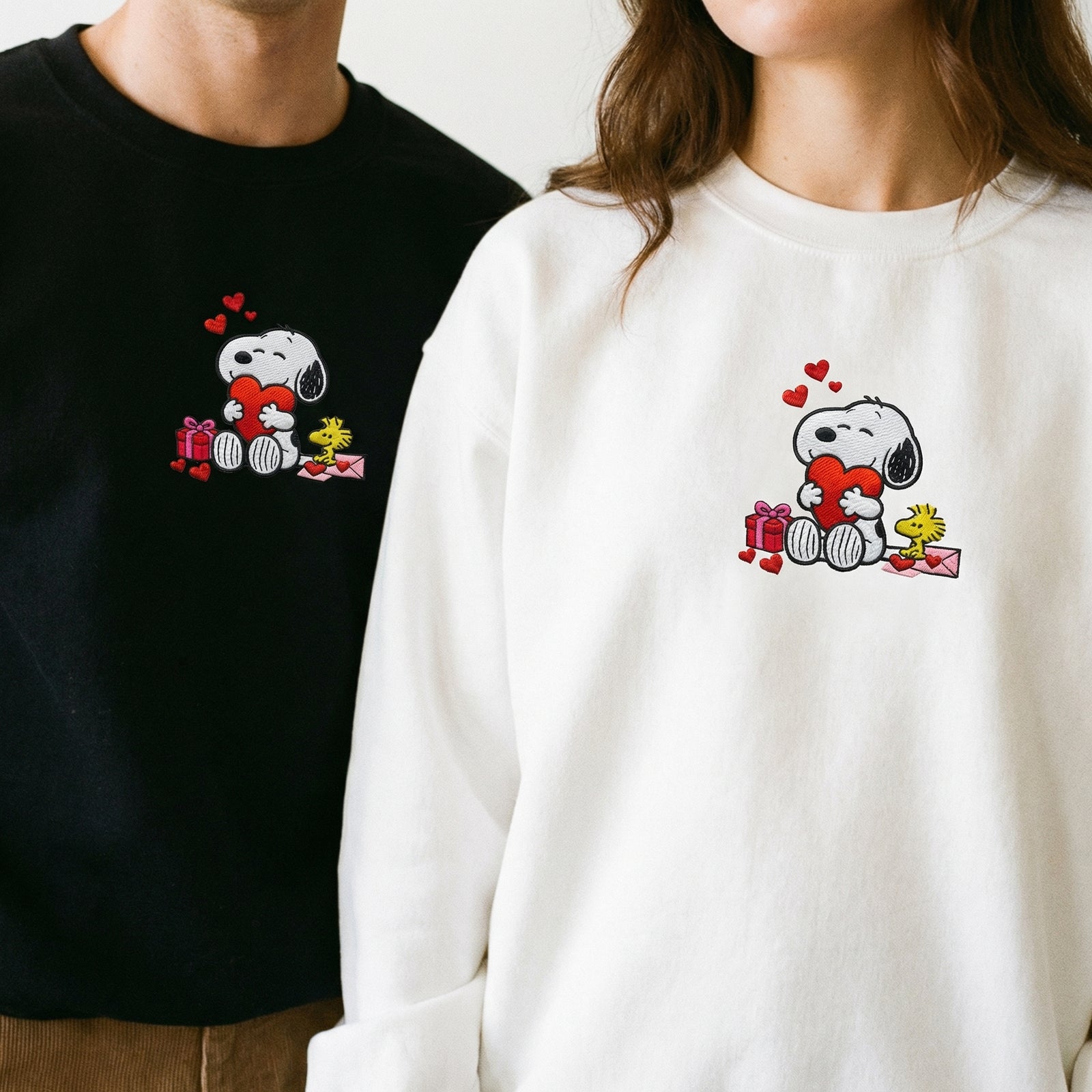 Custom Embroidered Cartoon Dog Valentine Sweatshirt - Cute Dog Valentine Hoodie