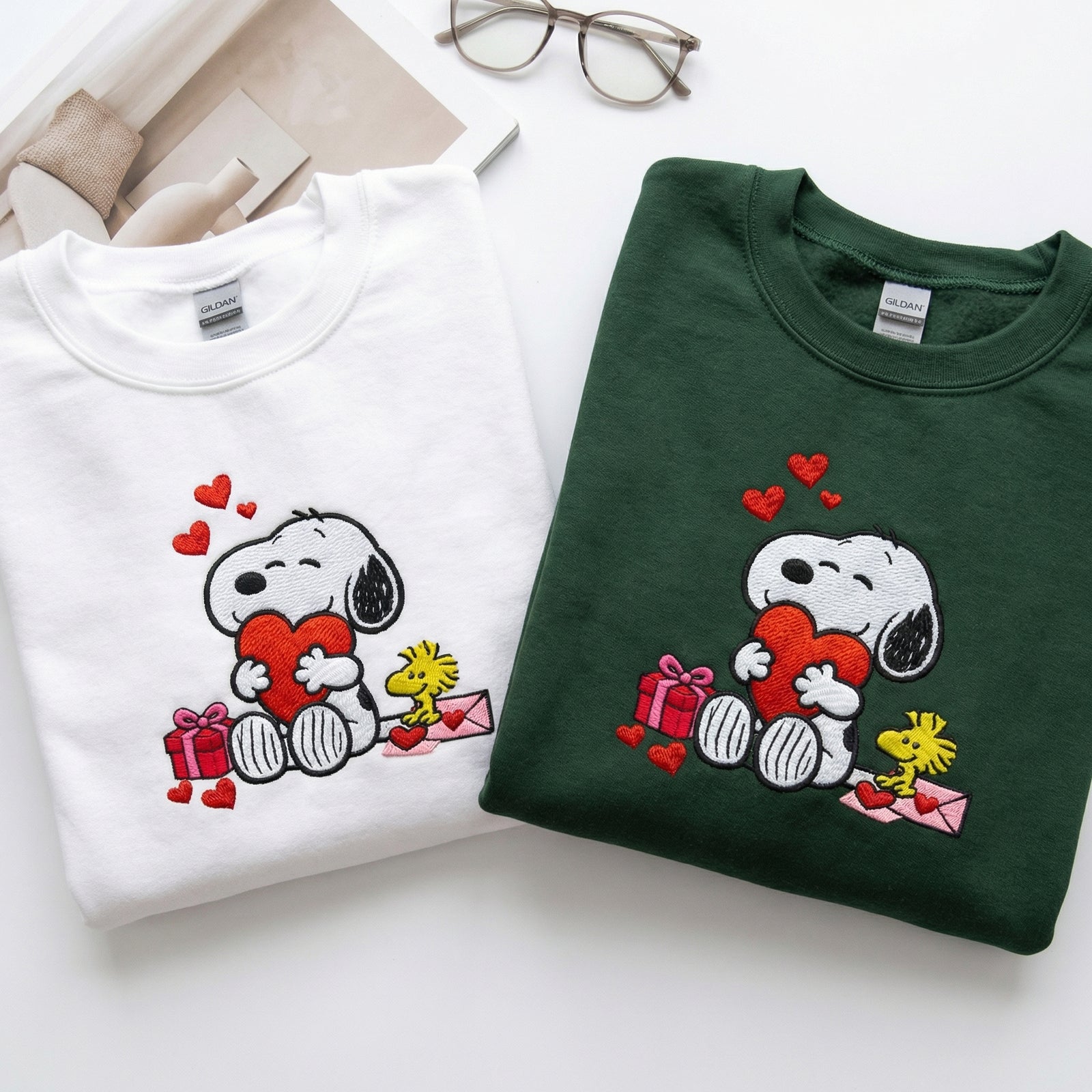 Custom Embroidered Cartoon Dog Valentine Sweatshirt - Cute Dog Valentine Hoodie