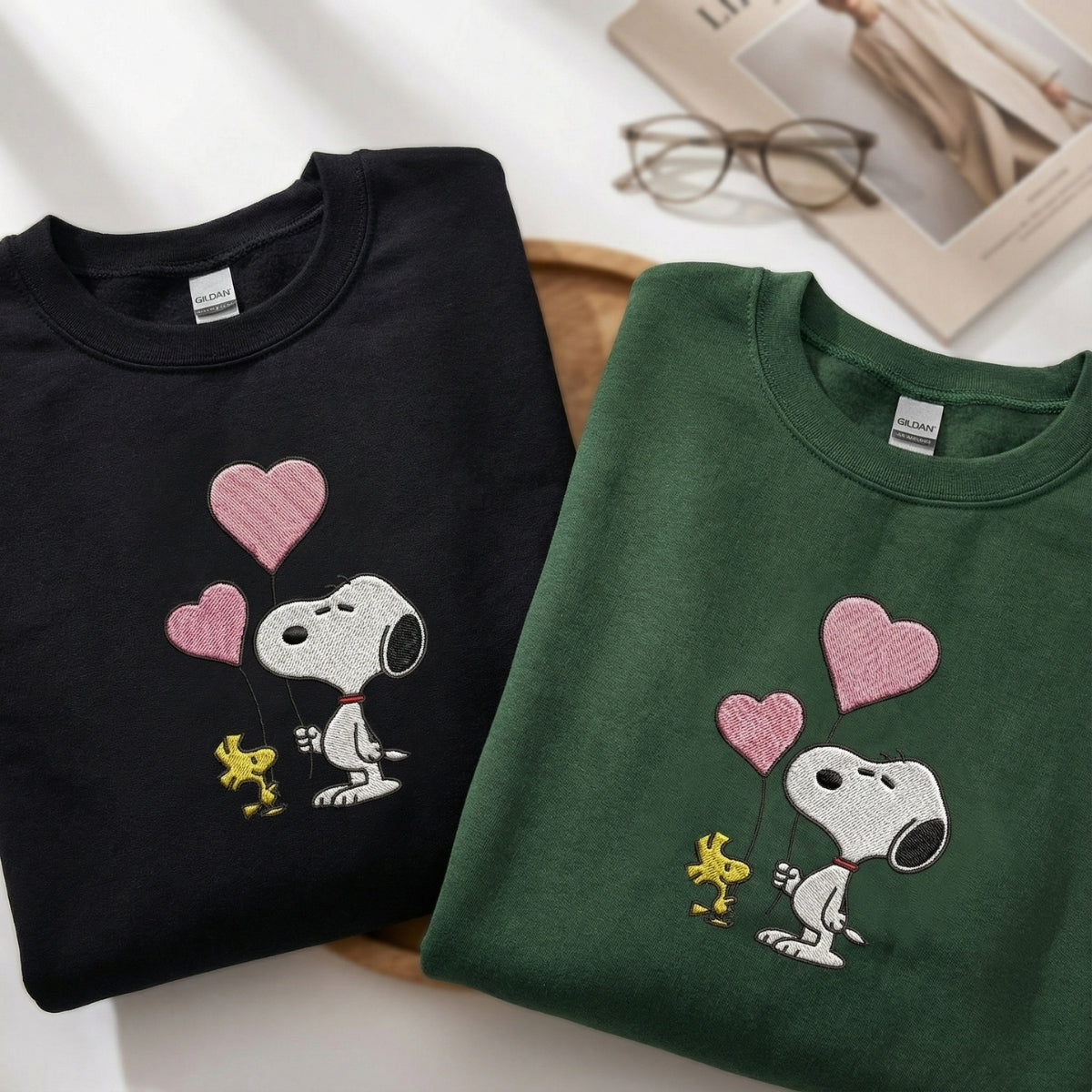 Custom Embroidered Cartoon Dog and Bird Hoodie, Cute Valentine Sweatshirt Matching for Couples