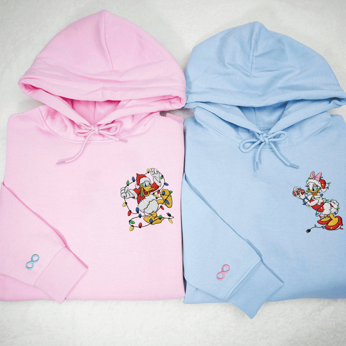 Custom Embroidered Cartoon Duck Couple Christmas Sweatshirt, Cozy Holiday Hoodie Matching for Couples