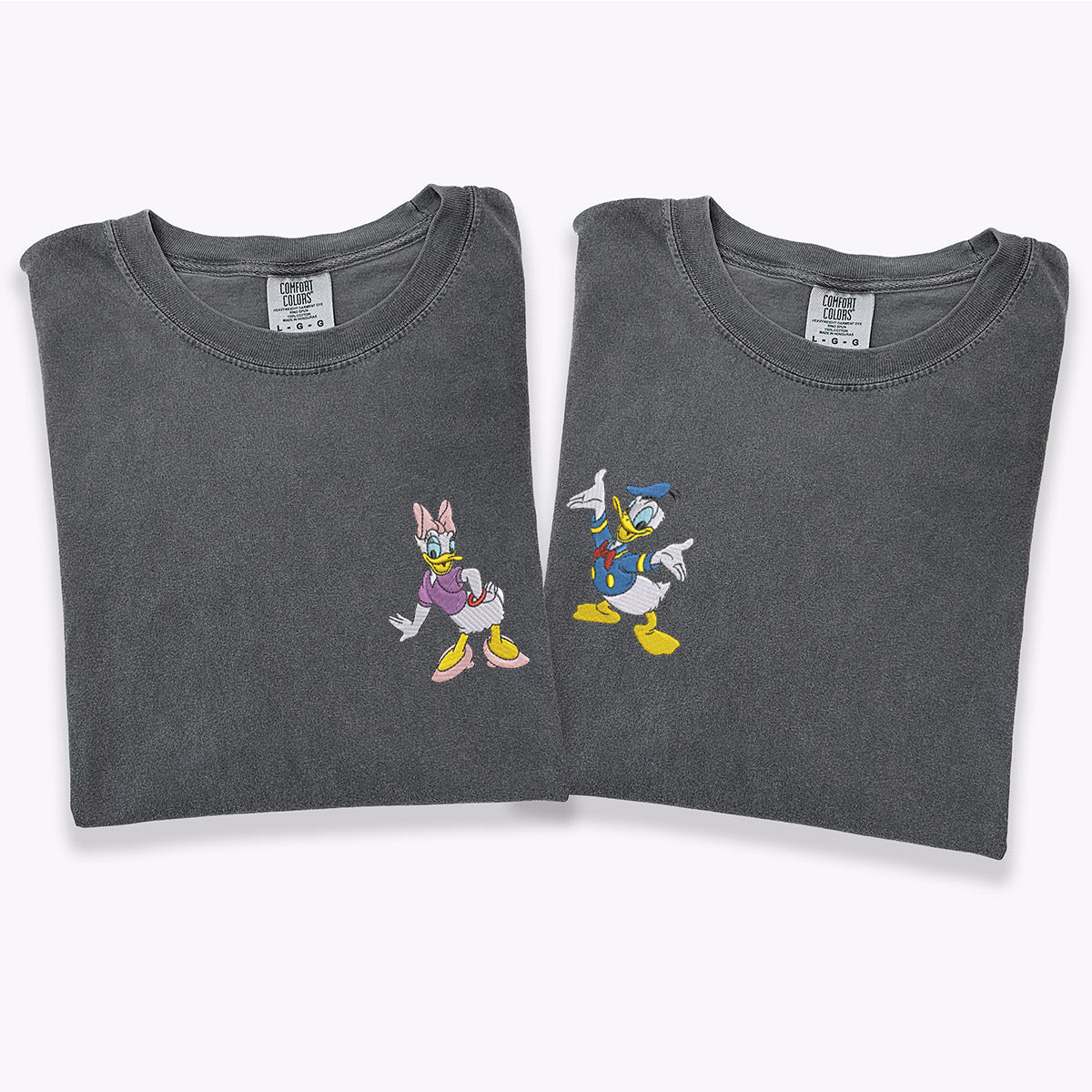Custom Embroidered Cartoon Duck Lovely Matching T-shirts for Couples