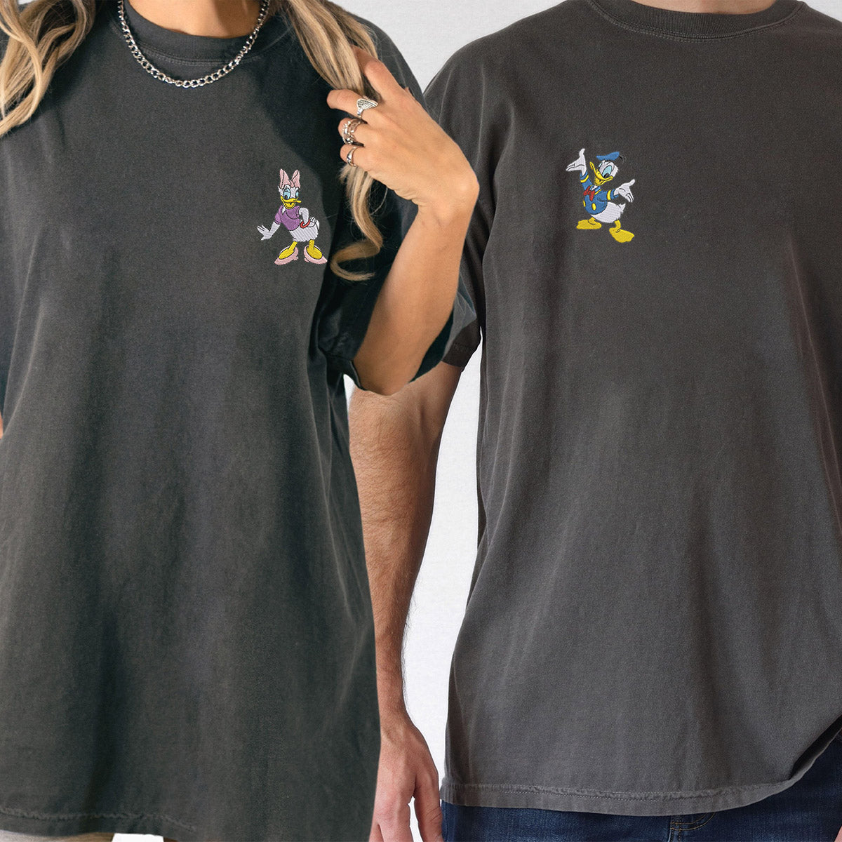 Custom Embroidered Cartoon Duck Lovely Matching T-shirts for Couples