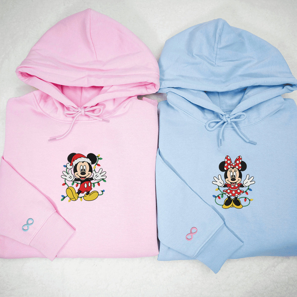 Custom Embroidered Cartoon Mouse Couple Christmas Hoodie, Cozy Holiday Season Sweatshirt Matching for Couples