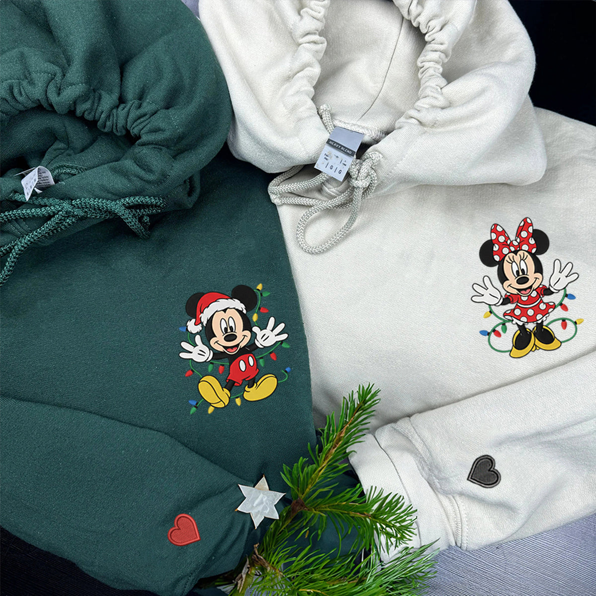 Custom Embroidered Cartoon Mouse Couple Christmas Hoodie, Cozy Holiday Season Sweatshirt Matching for Couples