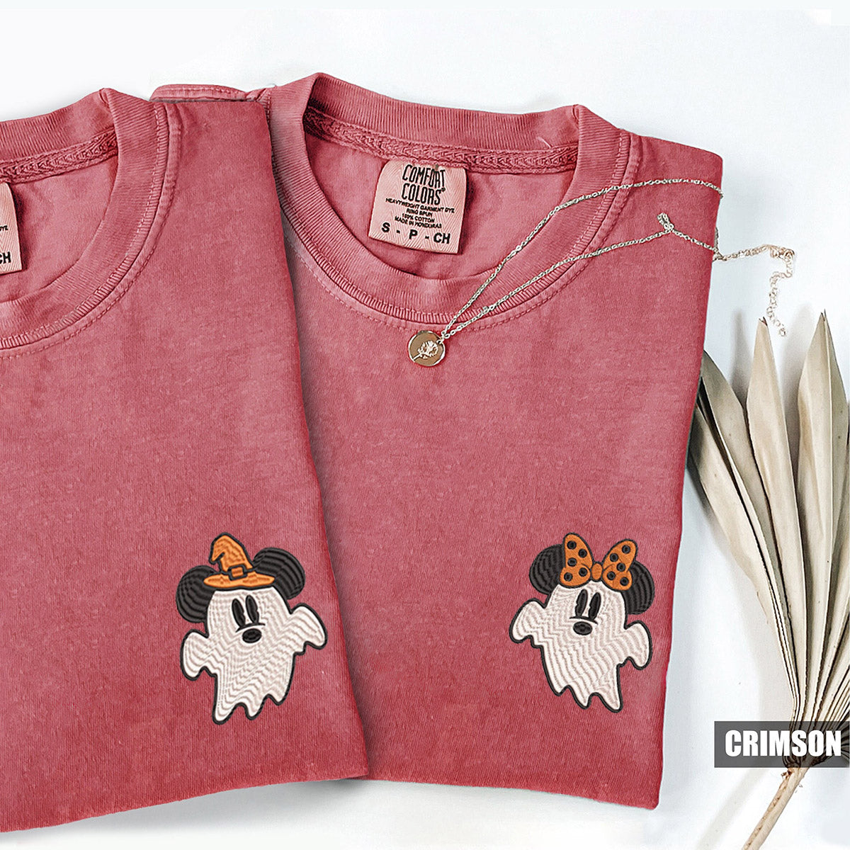 Custom Embroidered Cartoon Mouse Ghost Spooky V4 Matching T-shirts for Couples