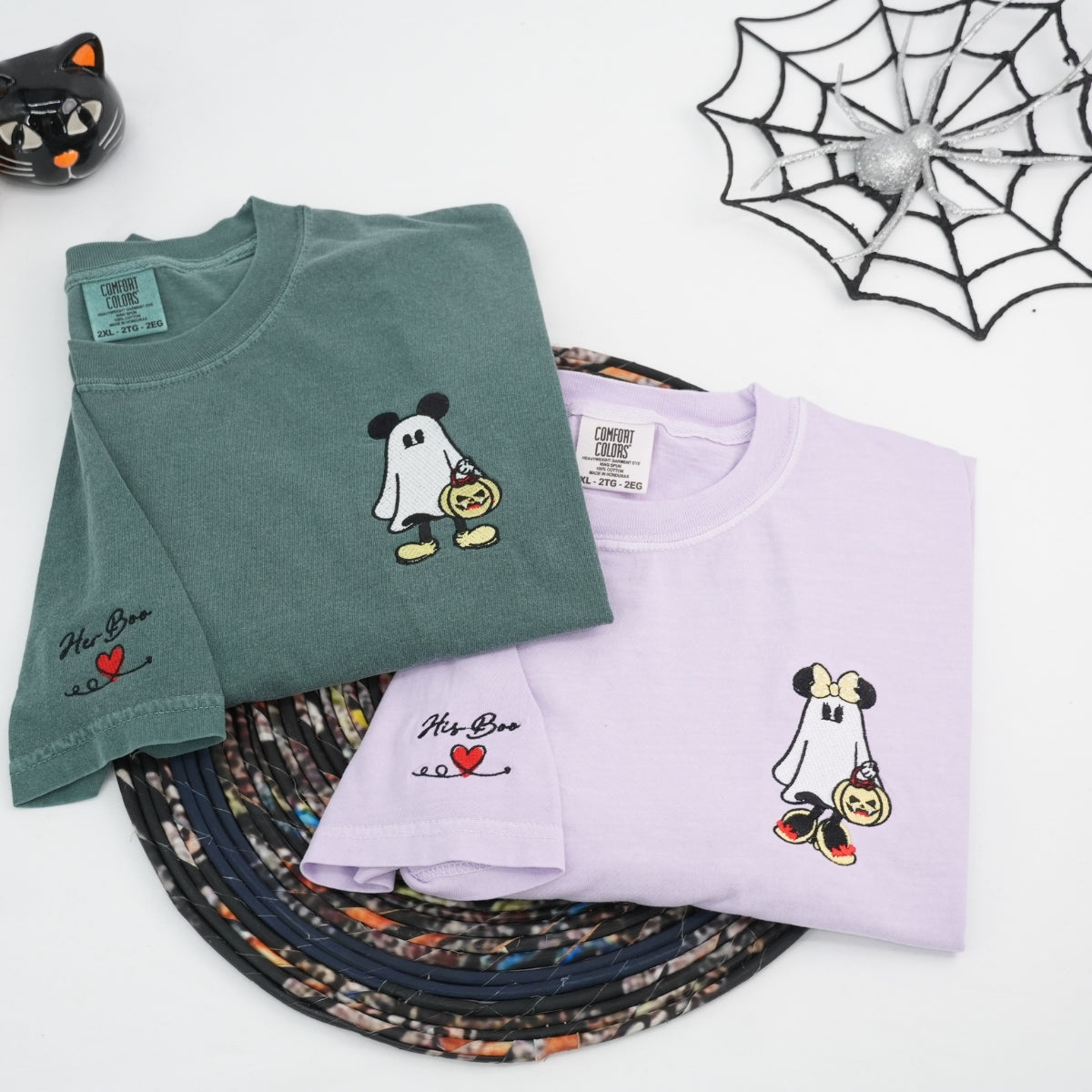 Custom Embroidered Cartoon Mouse Ghost V2 Matching T-shirts for Couples
