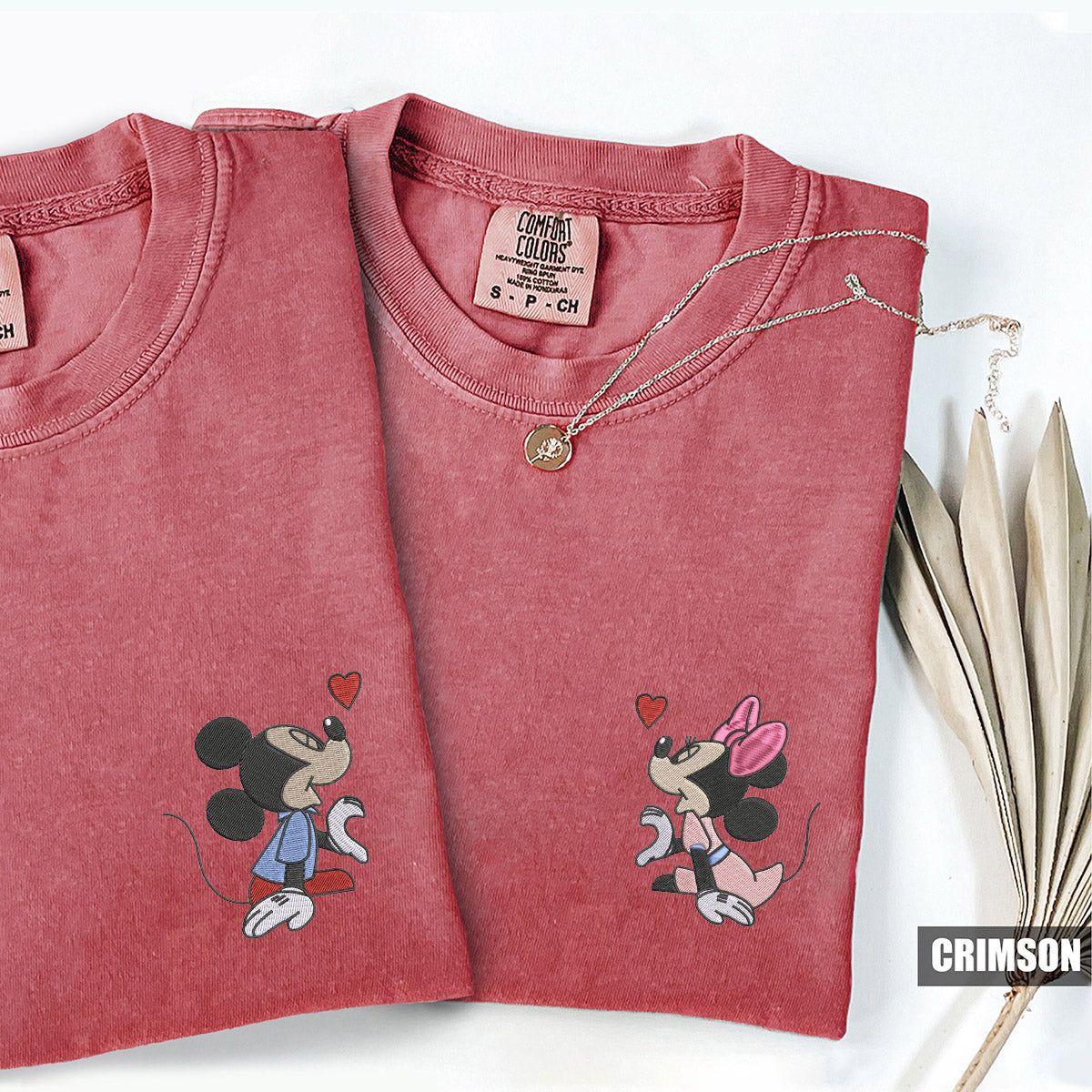 Custom Embroidered Cartoon Mouse Heart T-shirts for Couples