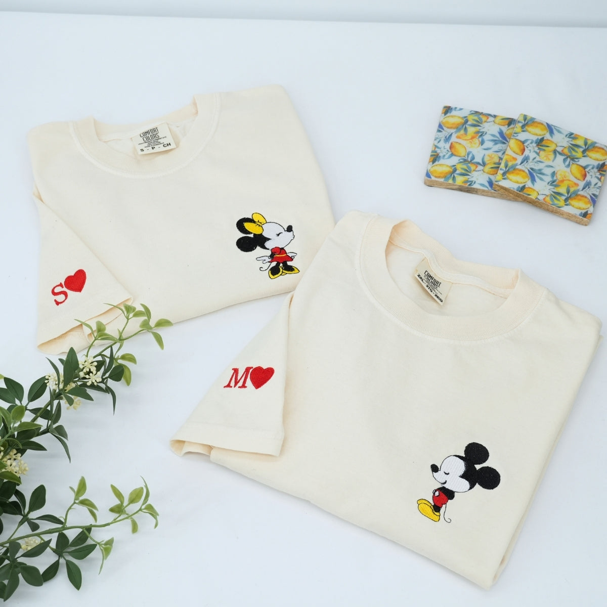 Custom Embroidered Cartoon Mouse In Love Matching T-shirts for Couples