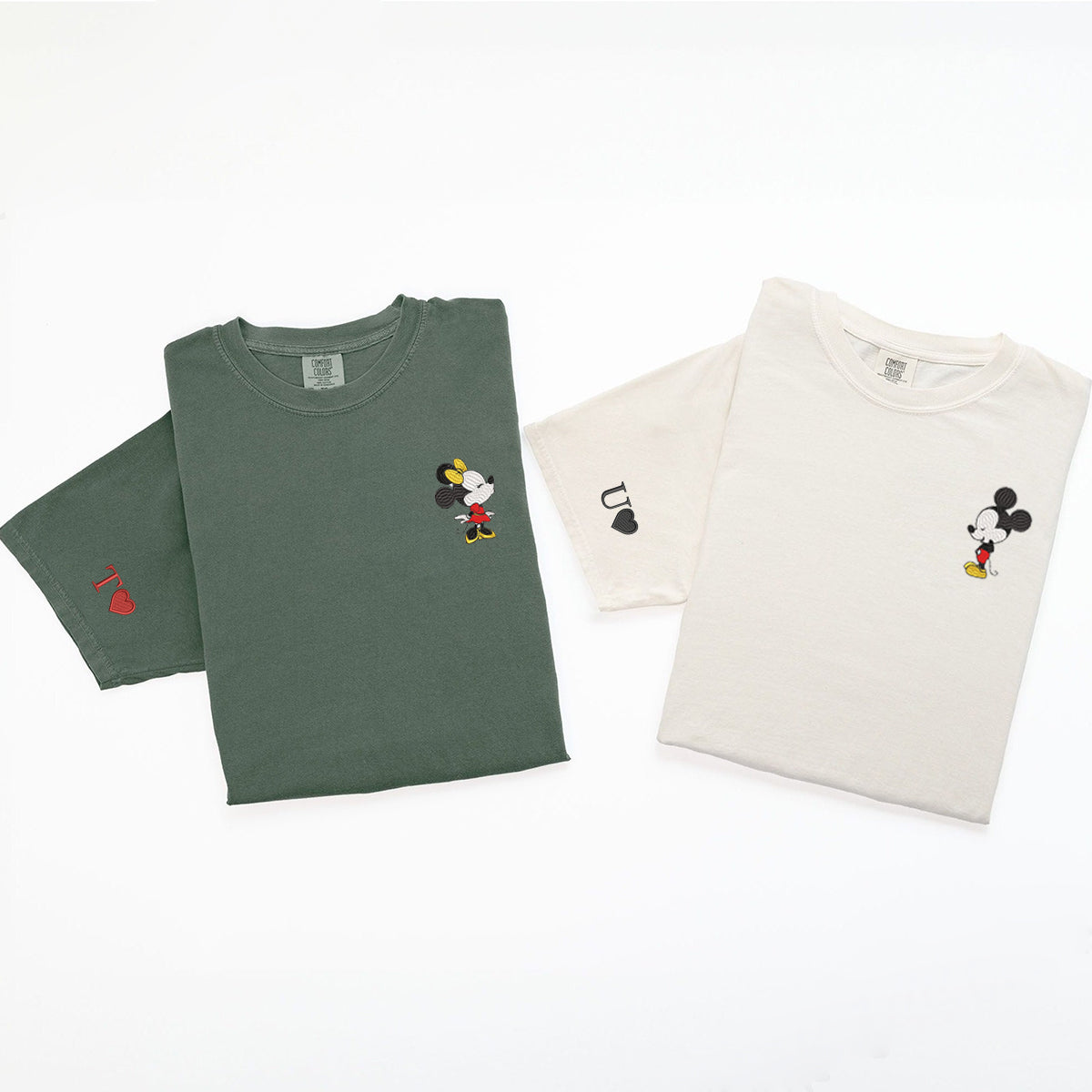 Custom Embroidered Cartoon Mouse In Love Matching T-shirts for Couples