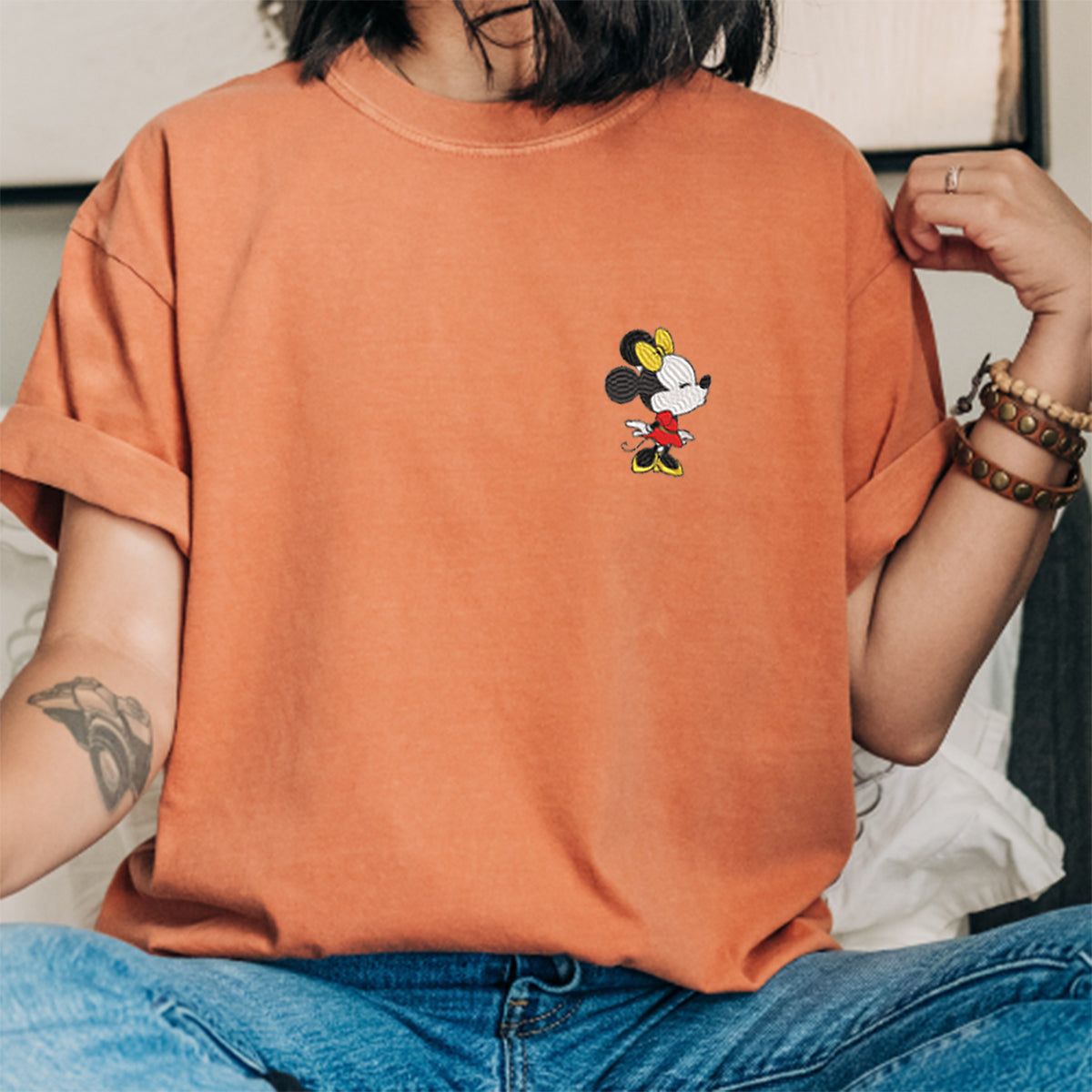 Custom Embroidered Cartoon Mouse In Love Matching T-shirts for Couples