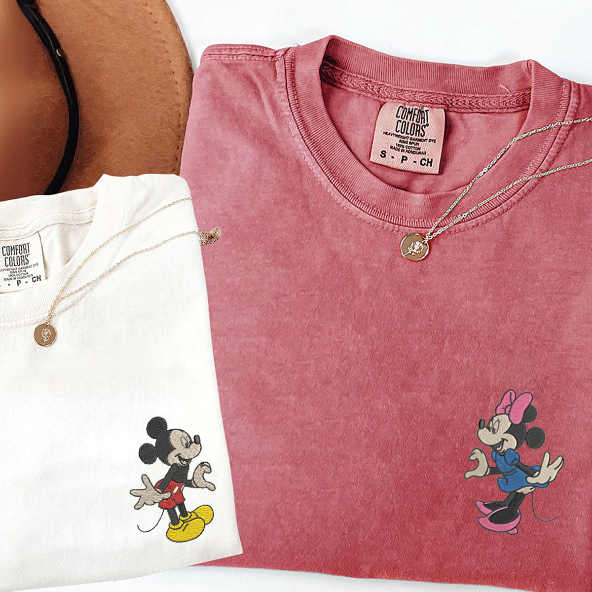 Custom Embroidered Cartoon Mouse T-shirts for Couples