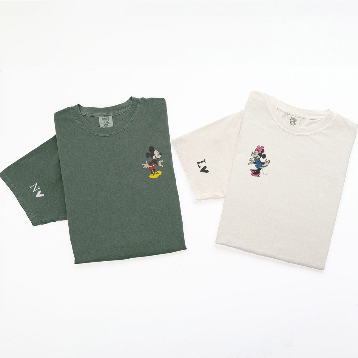 Custom Embroidered Cartoon Mouse T-shirts for Couples