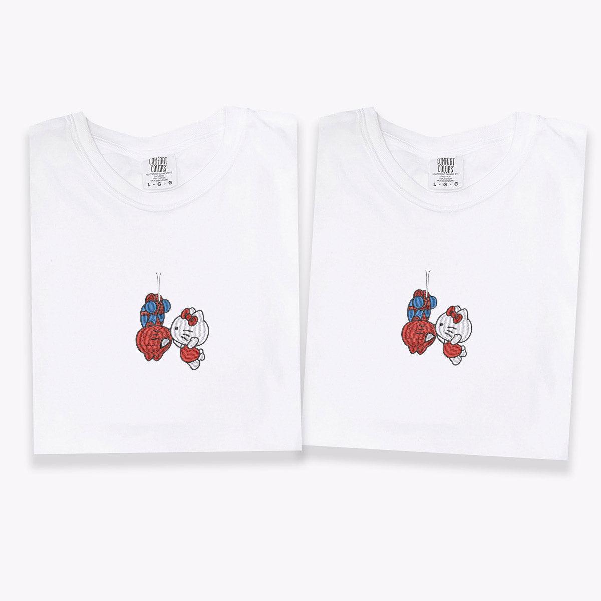 Custom Embroidered Cartoon Spider and Kitten V1 T-shirts for Couples