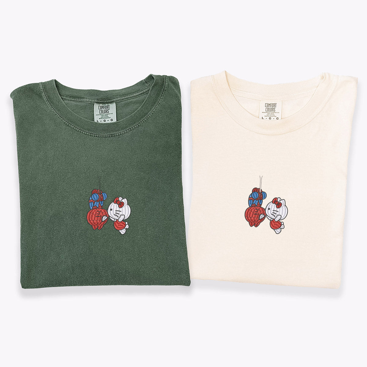 Custom Embroidered Cartoon Spider and Kitten V1 T-shirts for Couples