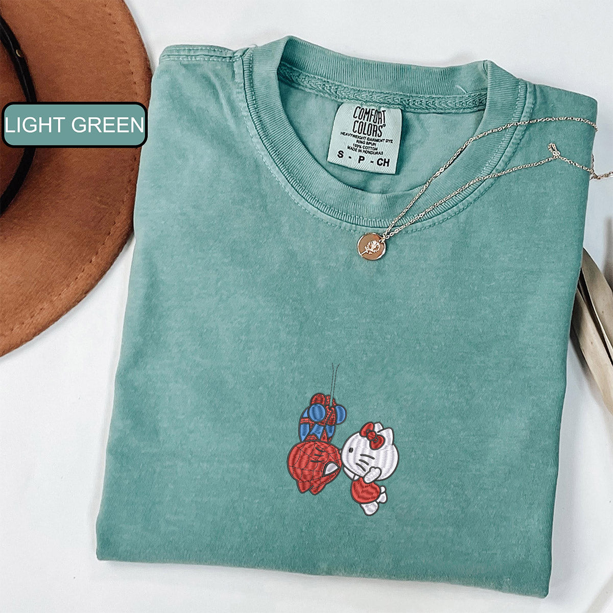 Custom Embroidered Cartoon Spider and Kitten V1 T-shirts for Couples