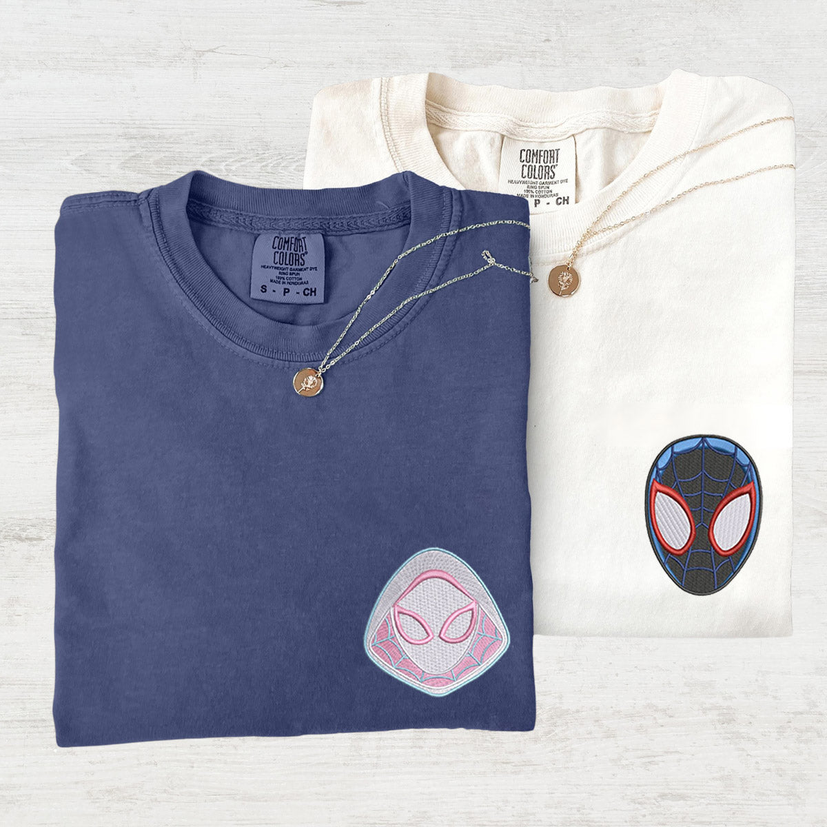 Custom Embroidered Cartoon Superhero Matching T-shirts for Couples