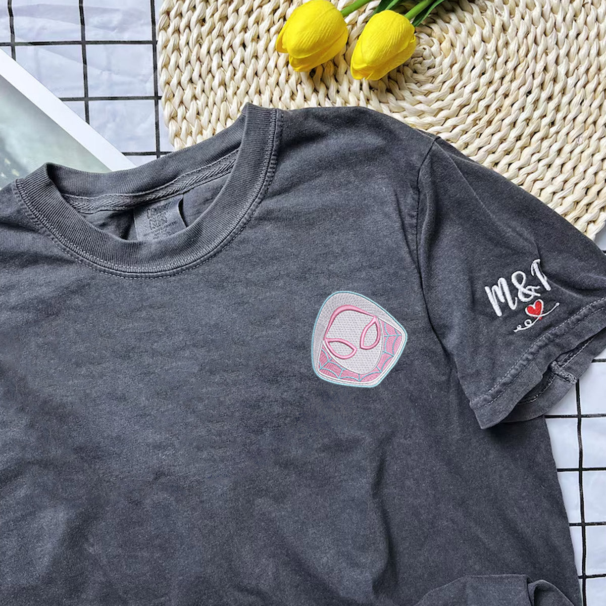 Custom Embroidered Cartoon Superhero Matching T-shirts for Couples