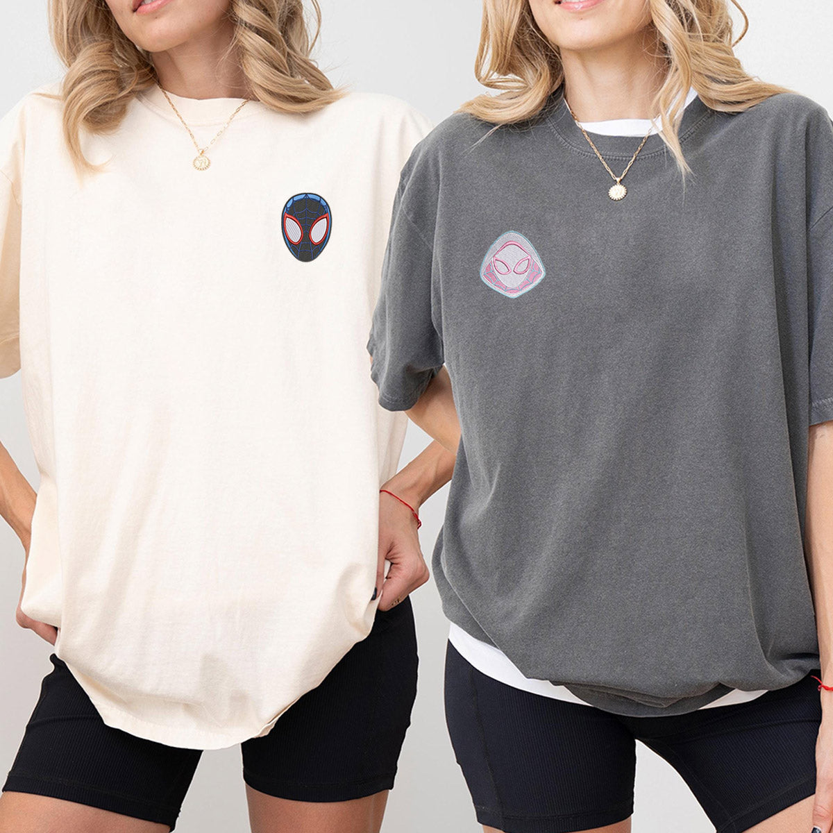 Custom Embroidered Cartoon Superhero Matching T-shirts for Couples
