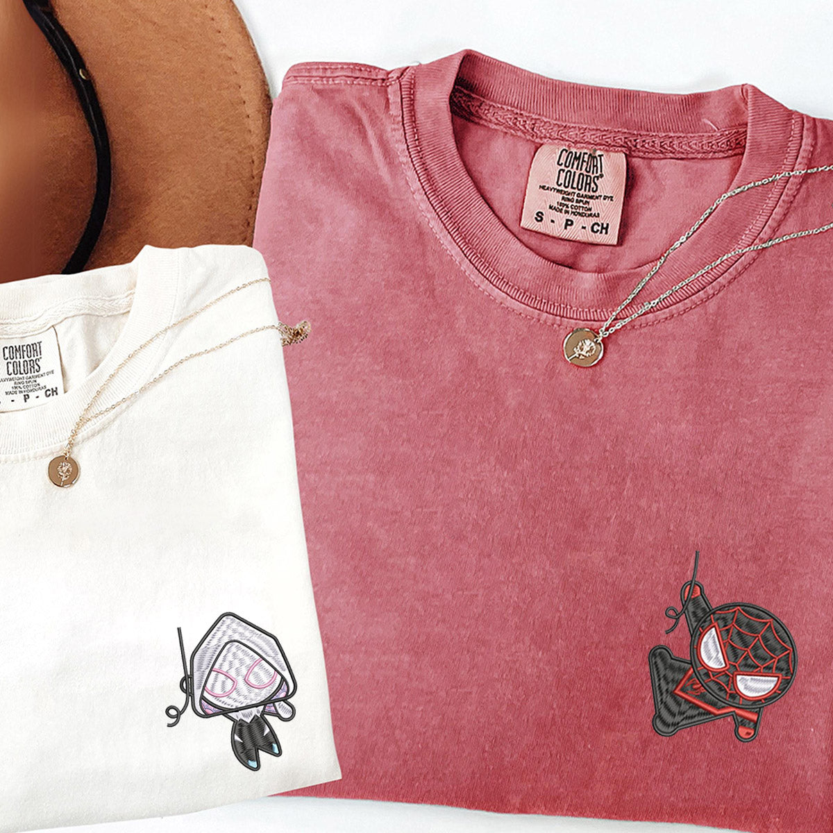 Custom Embroidered Cartoon Superheros Inspired Matching T-shirts for Couples