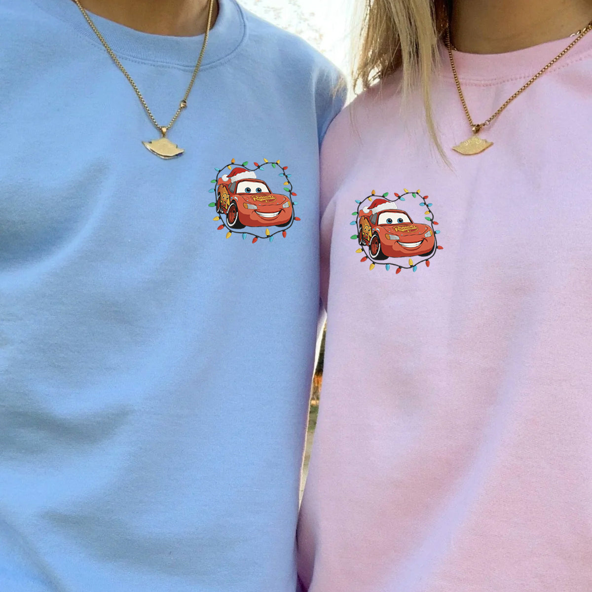 Custom Embroidered Cheerful Racing Car Christmas Lights Hoodie, Cozy Winter Style Sweatshirt Matching for Couples