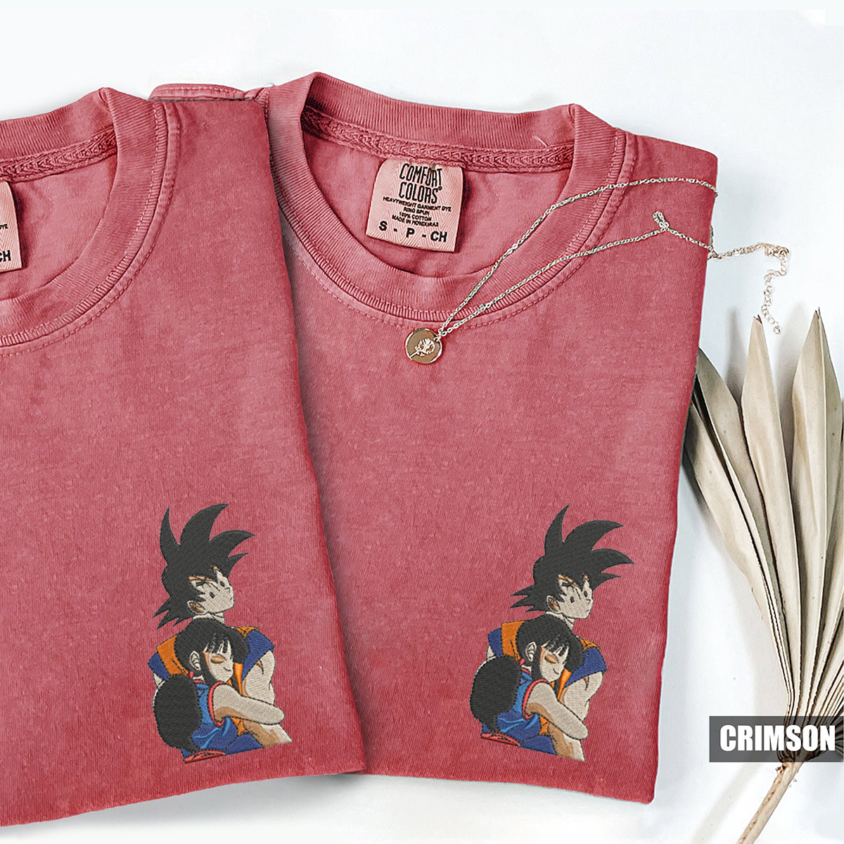 Custom Embroidered Chichi Hug Goku Cartoon Matching T-shirts for Couples