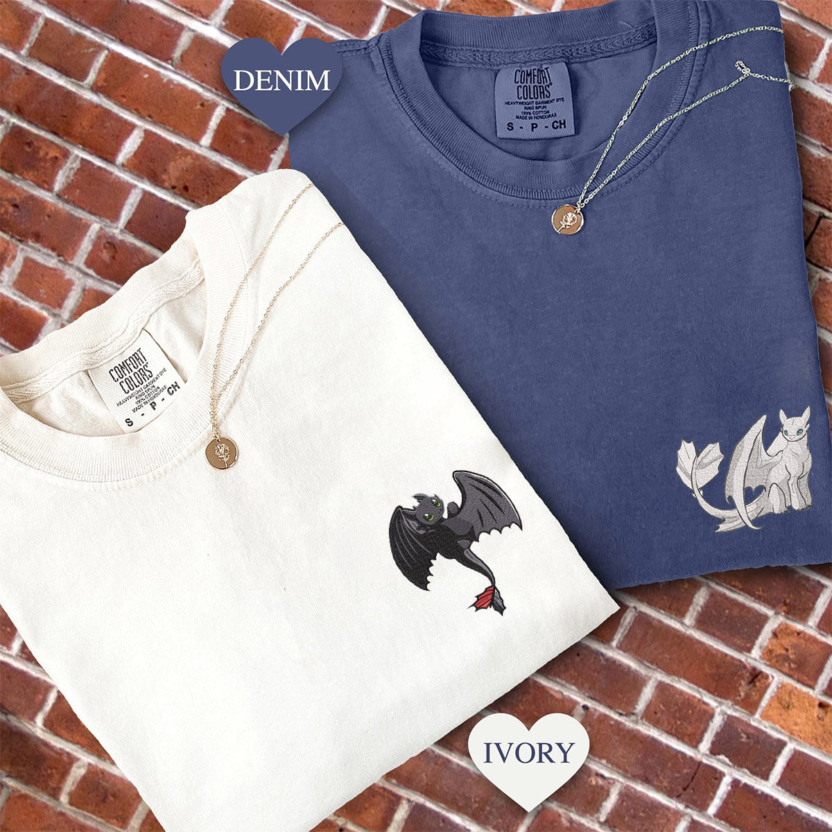 Custom Embroidered Coolest Dragon T-shirts for Couples