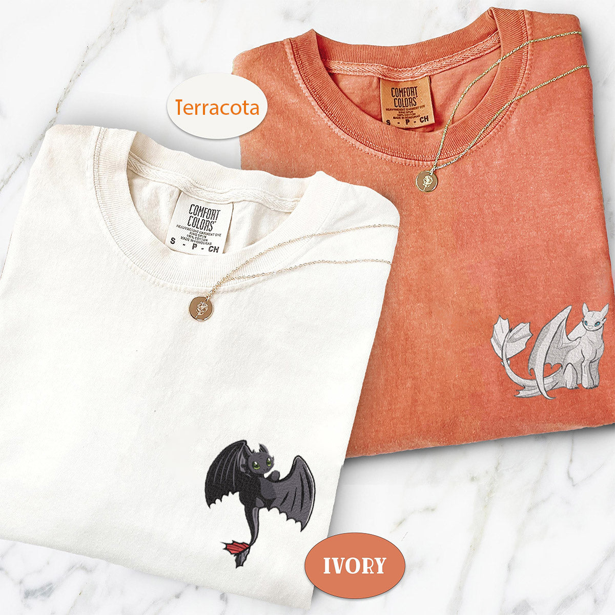 Custom Embroidered Coolest Dragon T-shirts for Couples