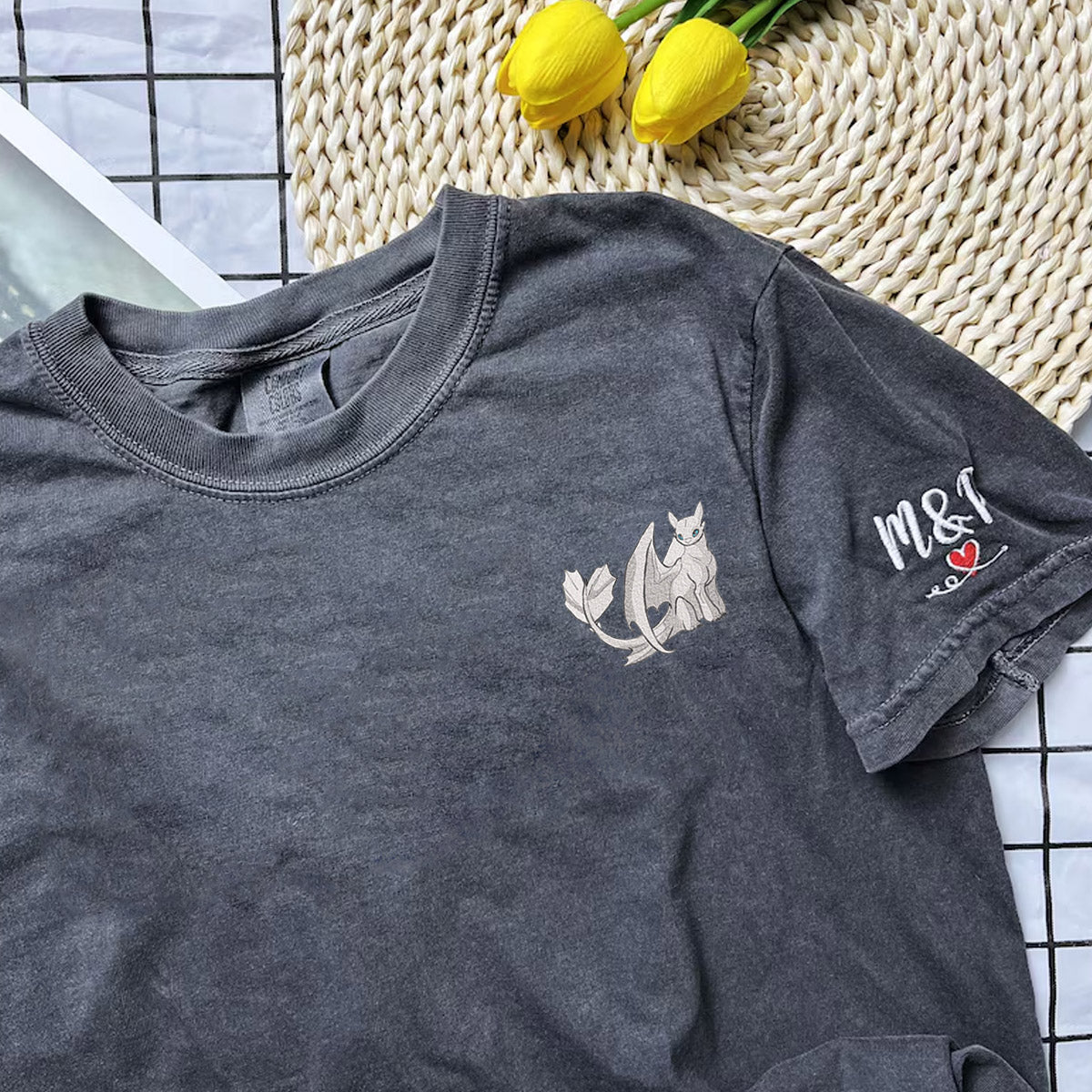 Custom Embroidered Coolest Dragon T-shirts for Couples