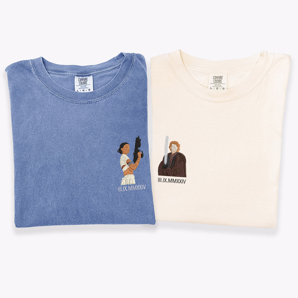 Custom Embroidered Couple T-shirts with Roman Numeral Anniversary Date