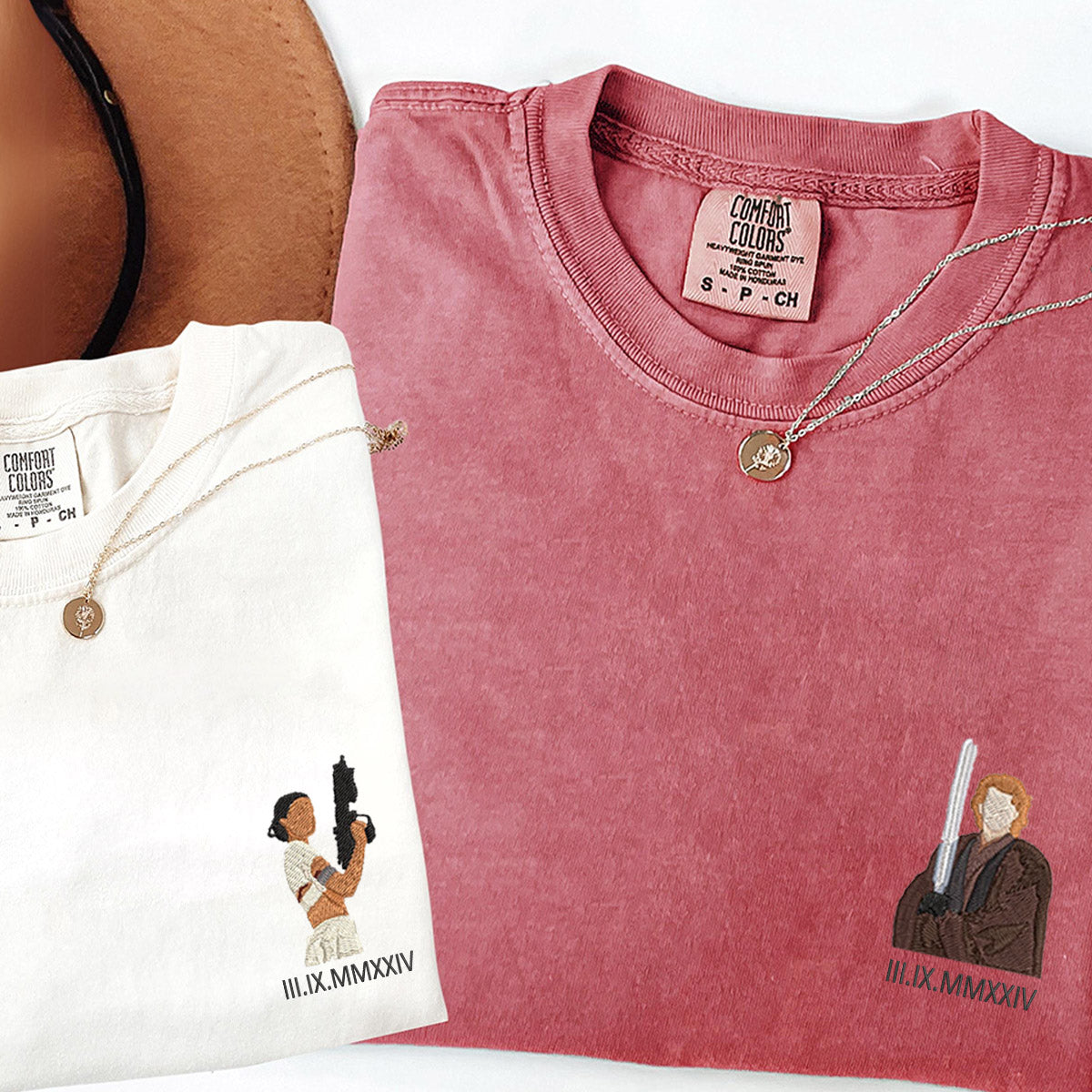 Custom Embroidered Couple T-shirts with Roman Numeral Anniversary Date