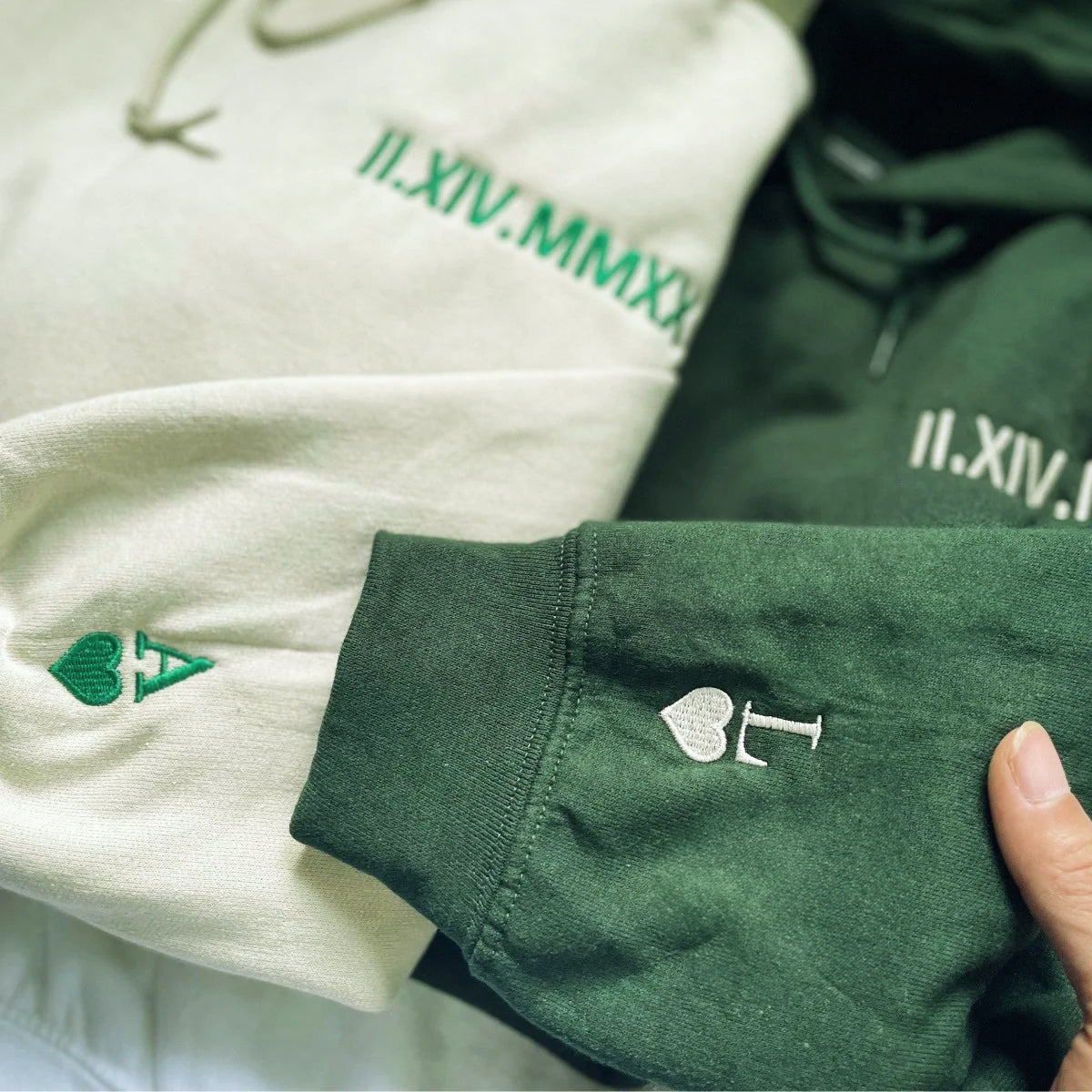 Custom Embroidered Crewneck Sweatshirt Roman Numeral Initial Anniversary Gift On Sleeve