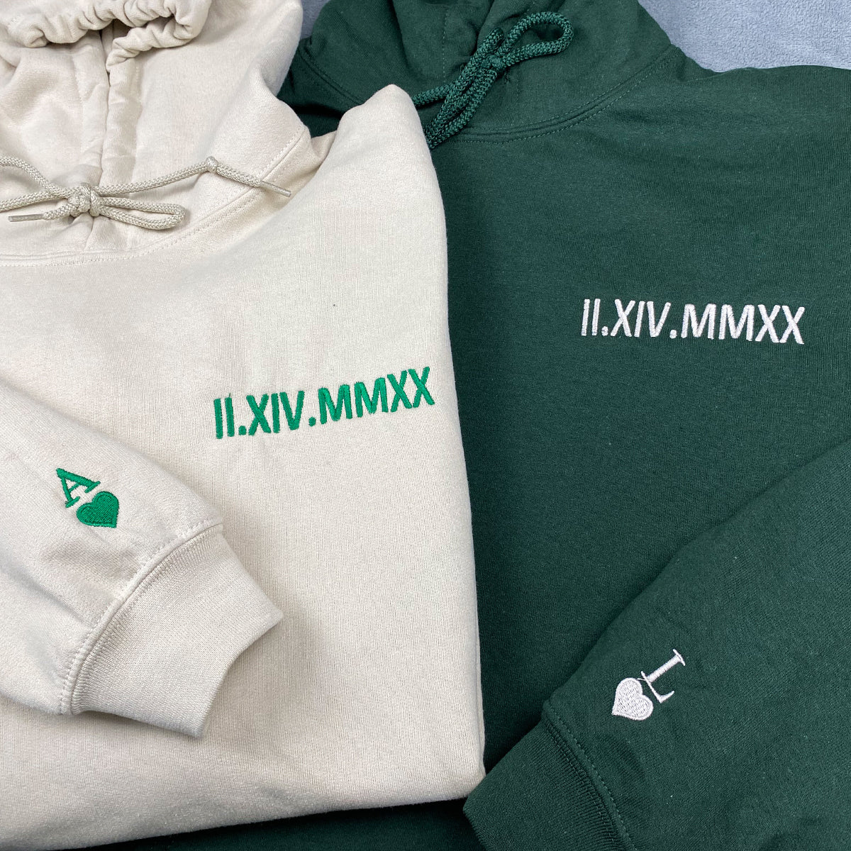 Custom Embroidered Crewneck Sweatshirt Roman Numeral Initial Anniversary Gift On Sleeve