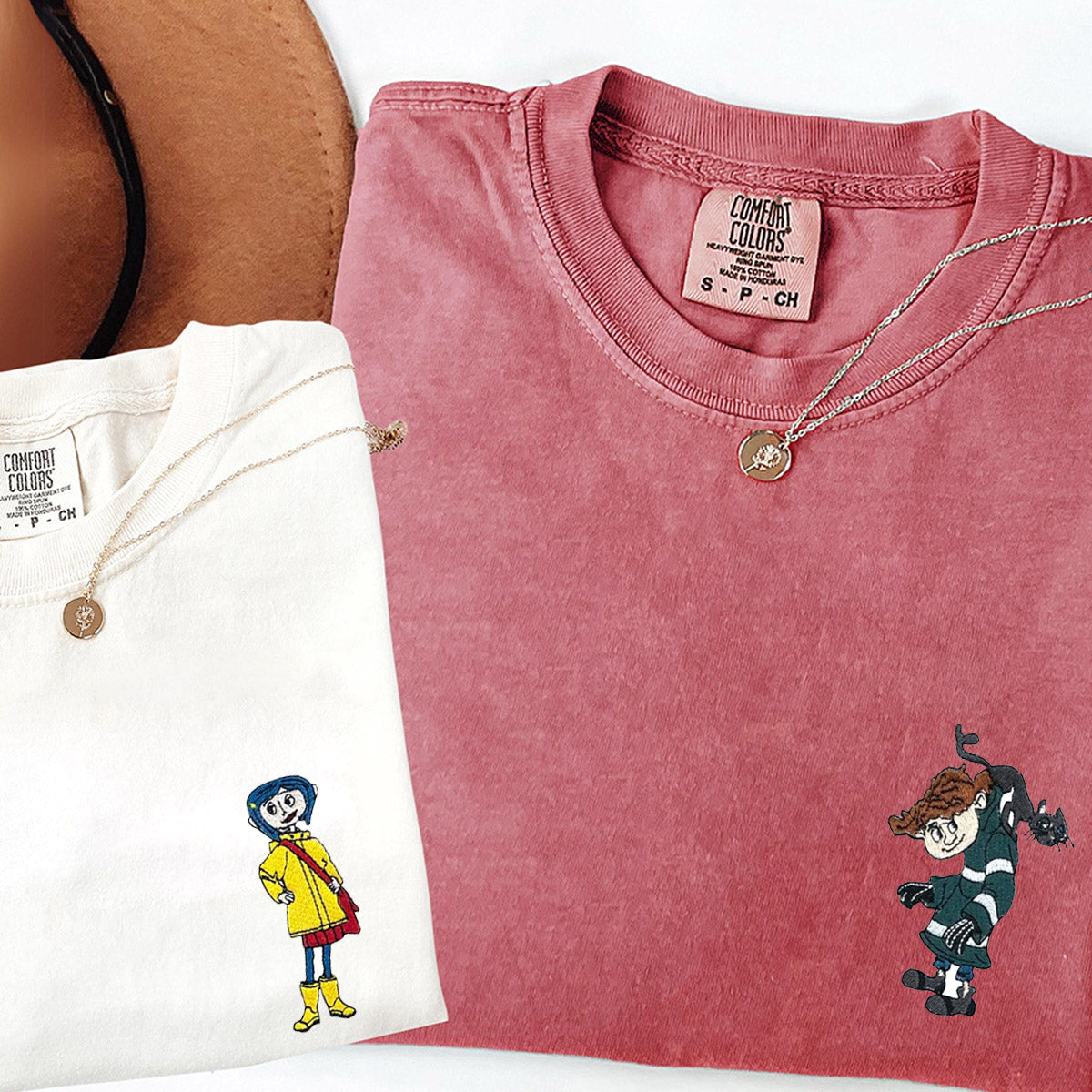 Custom Embroidered Cute Coraline Matching T-shirts for Couples