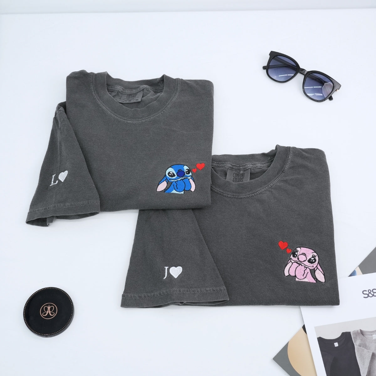 Custom Embroidered Cute Alien Couple Matching T-shirts for Couples