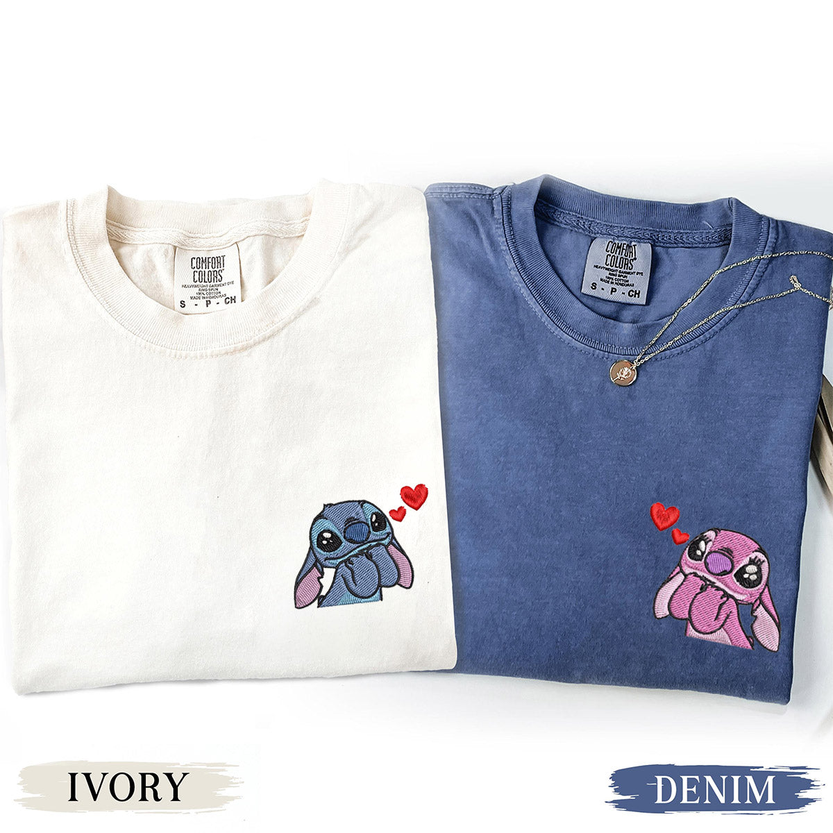 Custom Embroidered Cute Alien Couple Matching T-shirts for Couples