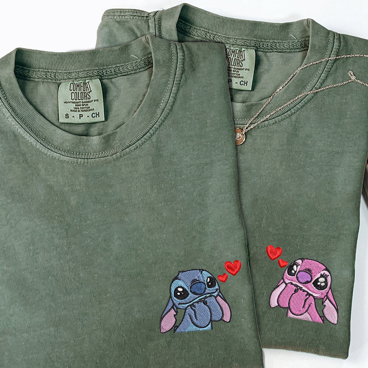 Custom Embroidered Cute Alien Couple Matching T-shirts for Couples