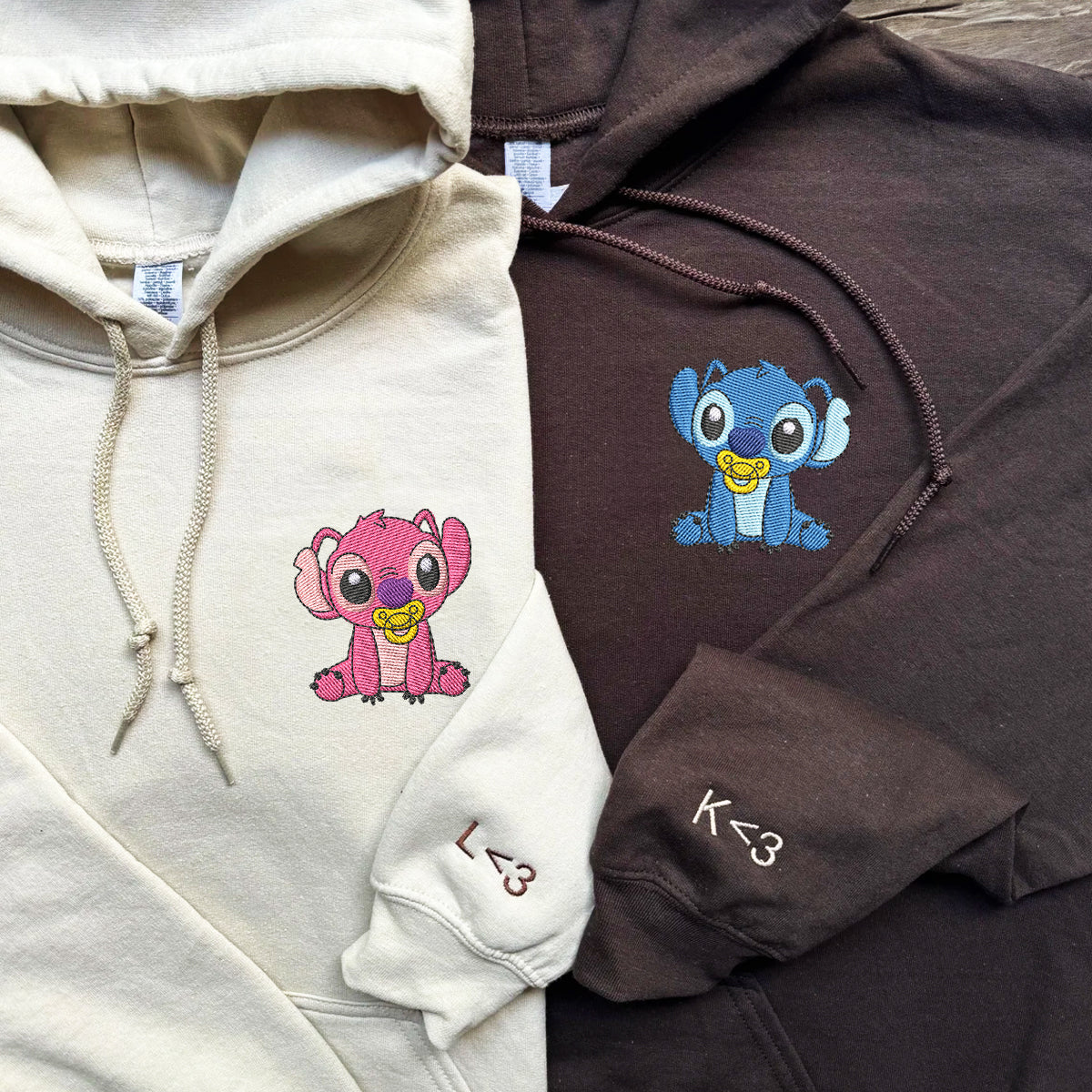 Custom Embroidered Cute Baby Cartoon Love Matching Hoodies for Couples