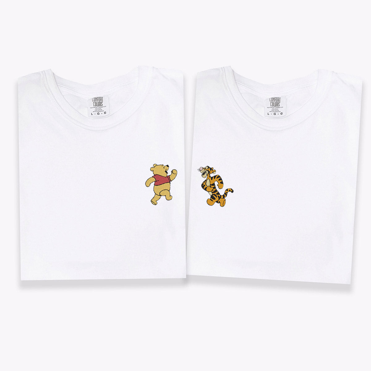 Custom Embroidered Cute Bear Tiger Matching T-shirts for Couples