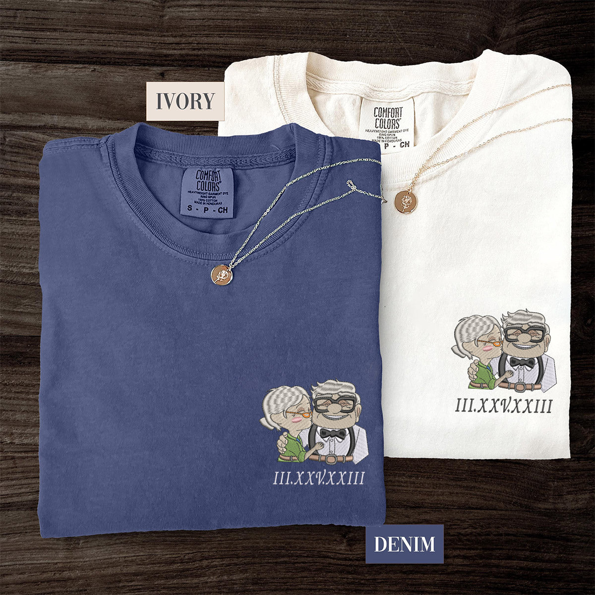 Custom Embroidered Cute Cartoon Character V1 Roman Numeral T-shirts for Couples