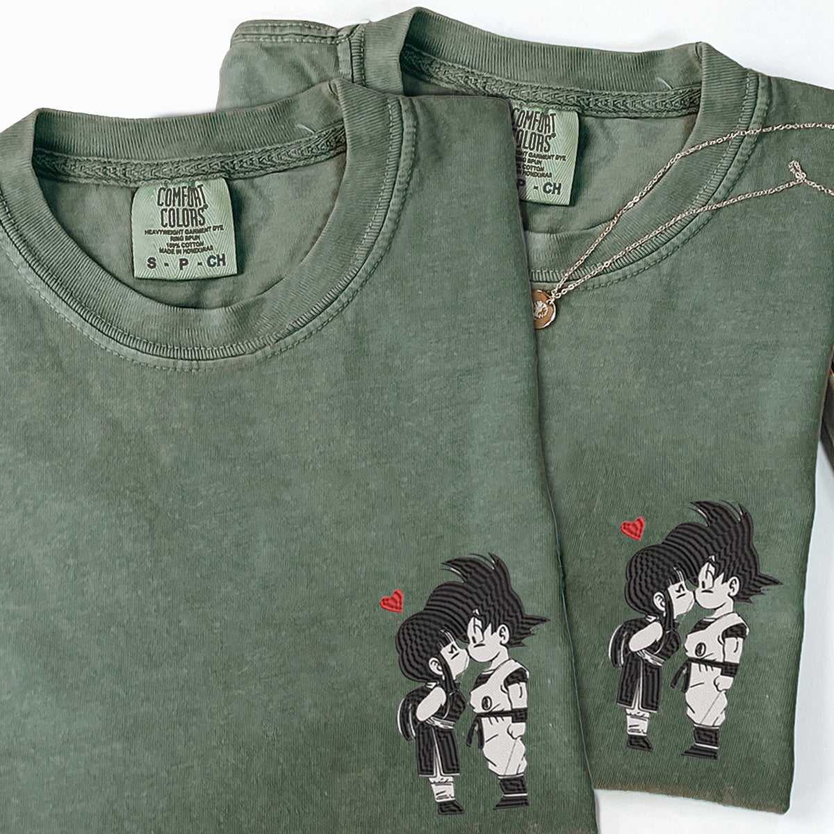 Custom Embroidered Cute Cartoon Couple Hug Matching T-shirts for Couples