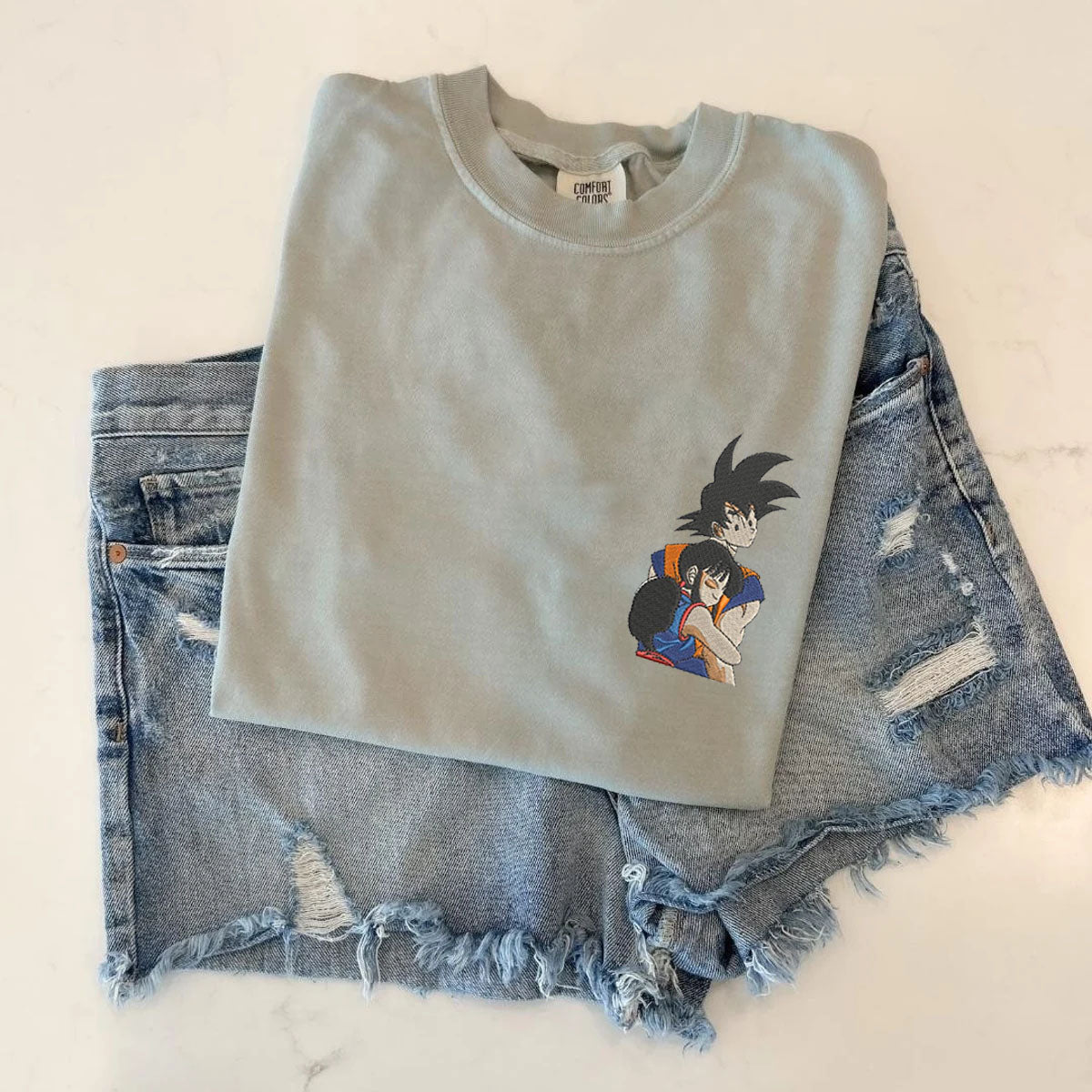 Custom Embroidered Cute Cartoon Couple Hug Matching T-shirts for Couples