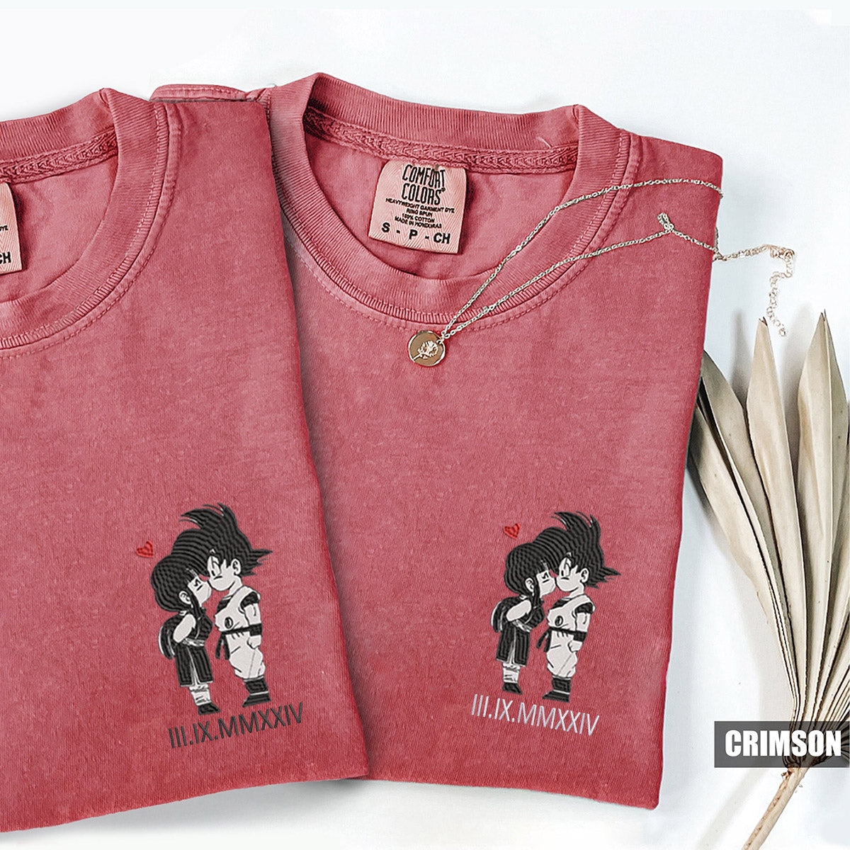 Custom Embroidered Cute Cartoon Couple Matching T-shirts with Special Date