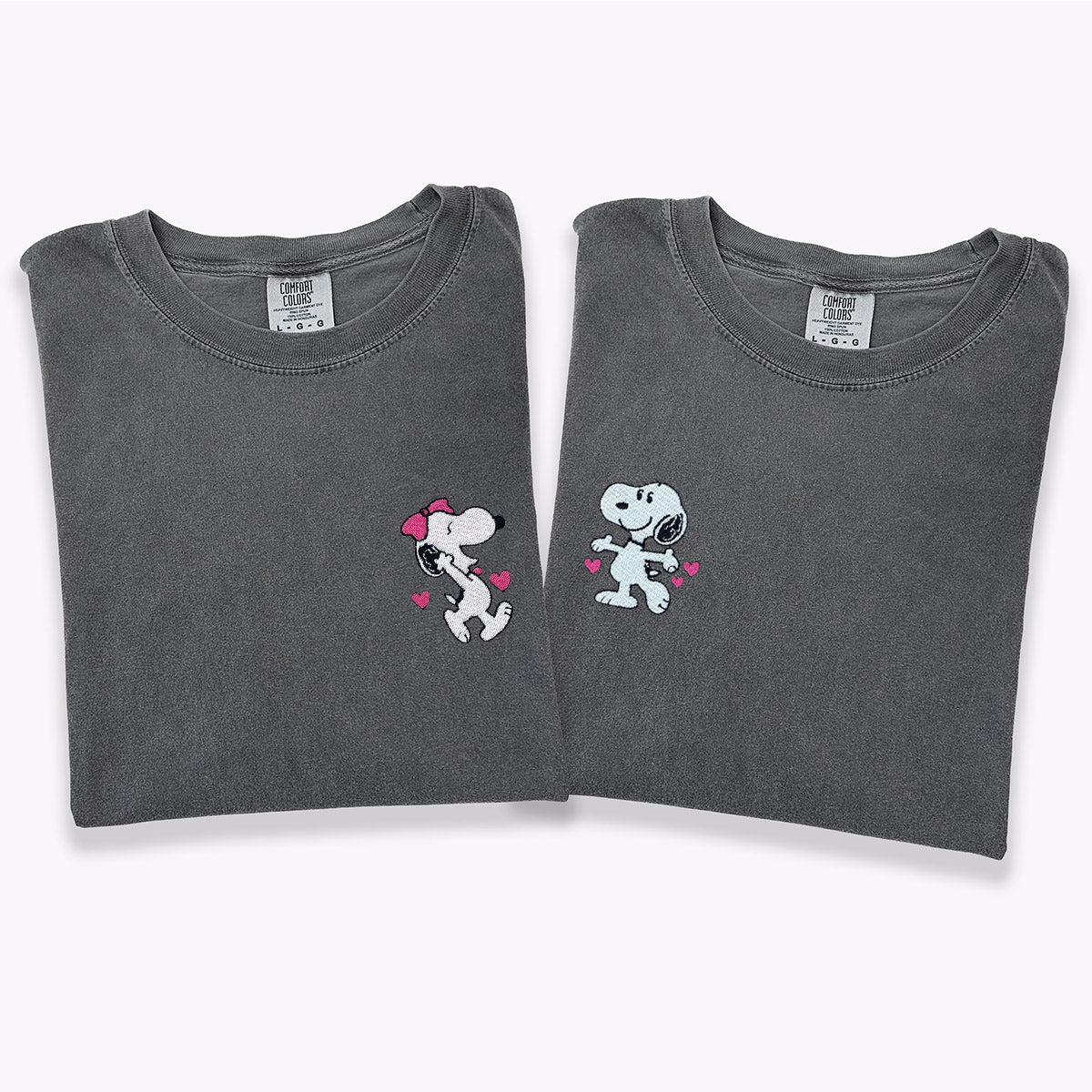 Custom Embroidered Cute Cartoon Dog Character Matching T-shirts for Couples