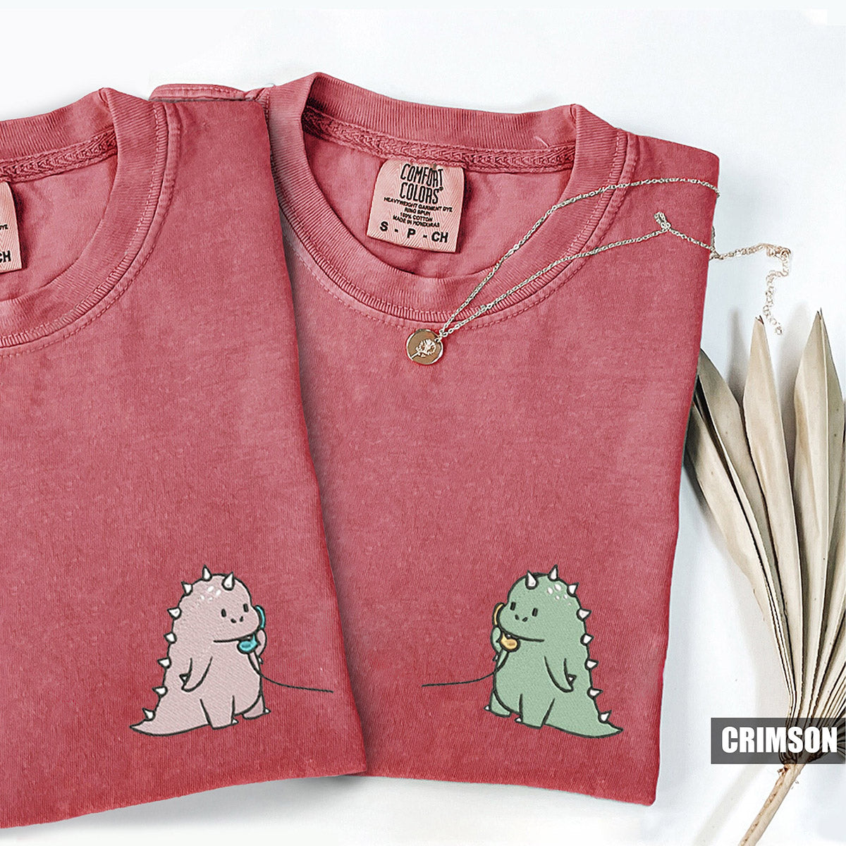 Custom Embroidered Cute Cartoon Funny Dinosaur Matching T-shirts for Couples