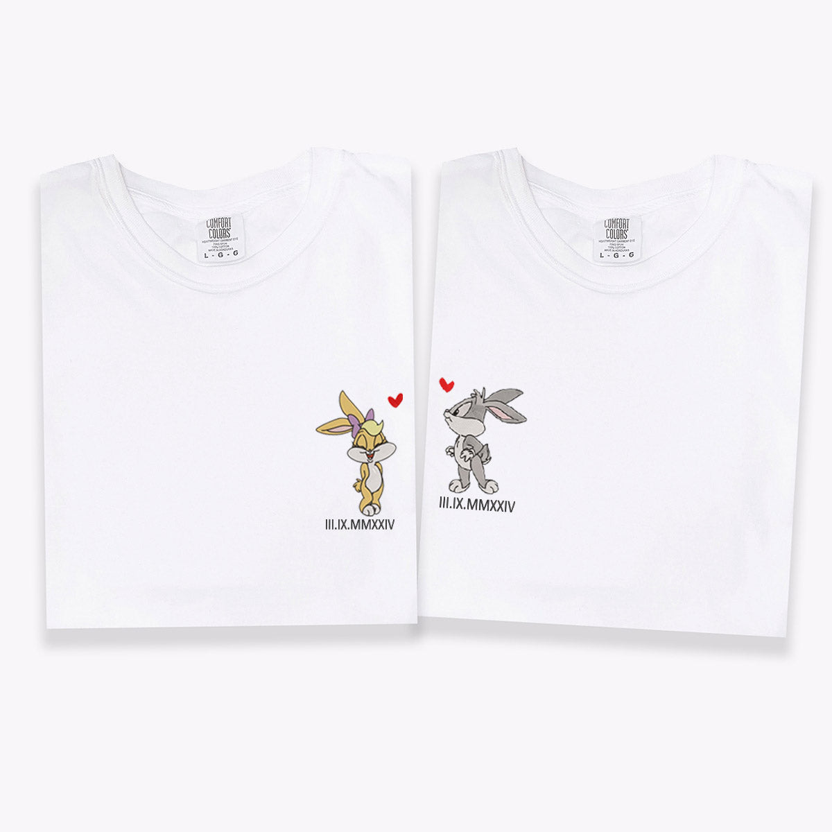 Custom Embroidered Cute Cartoon Rabbits T-shirts for Couples