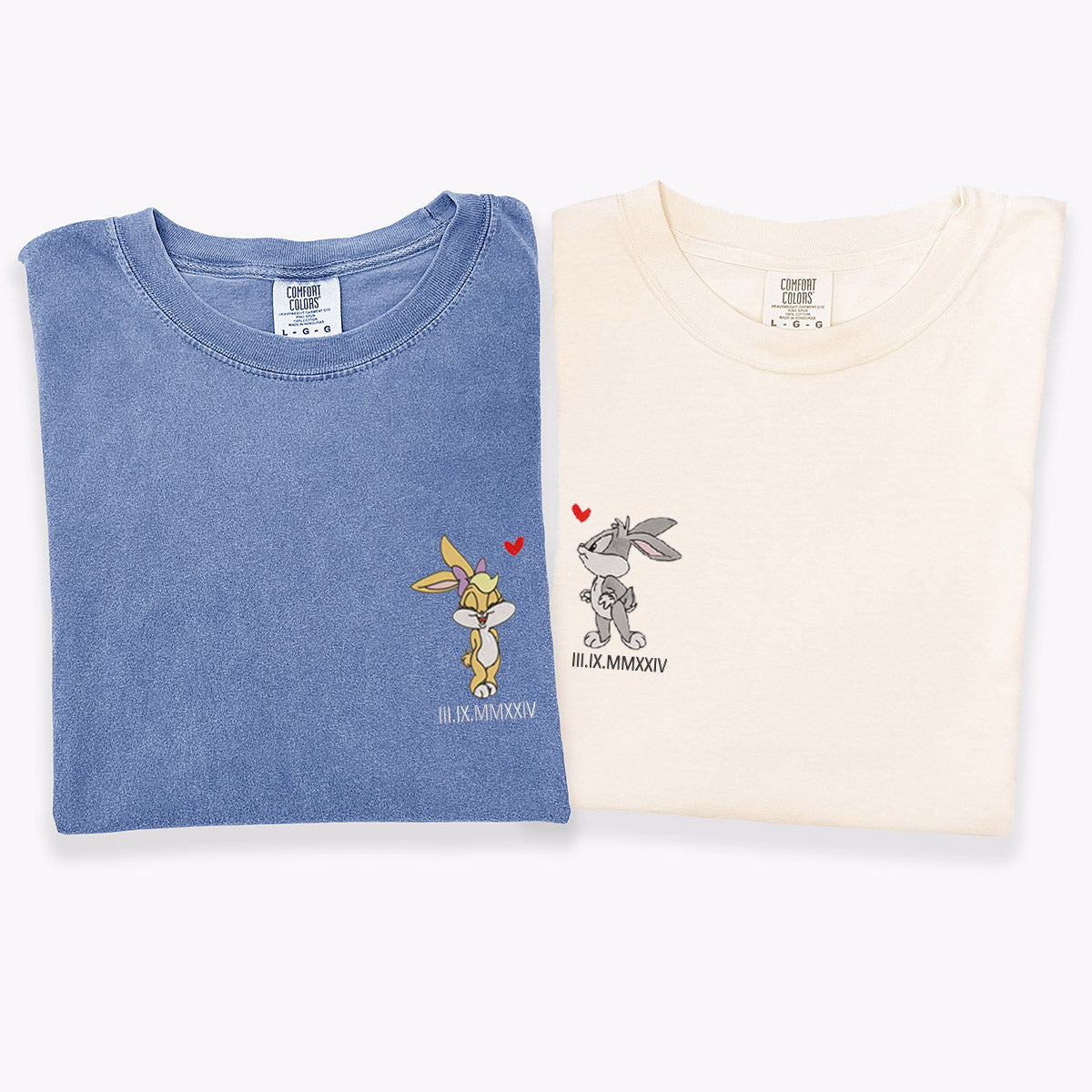 Custom Embroidered Cute Cartoon Rabbits T-shirts for Couples