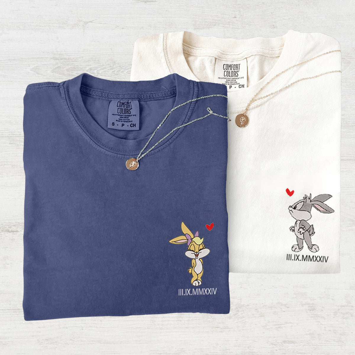 Custom Embroidered Cute Cartoon Rabbits T-shirts for Couples