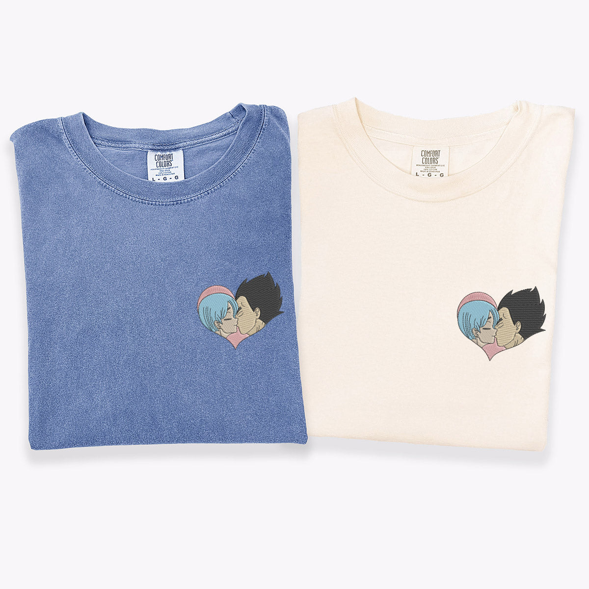Custom Embroidered Cute Cartoon Vegeta x Bulma Matching T-shirts for Couples