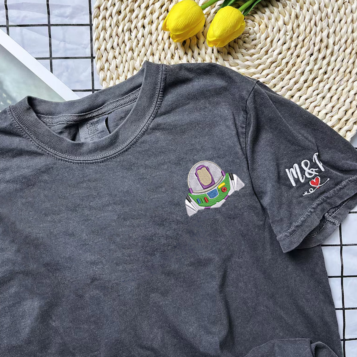 Custom Embroidered Cute Cartoons Toys Matching T-shirts for Couples